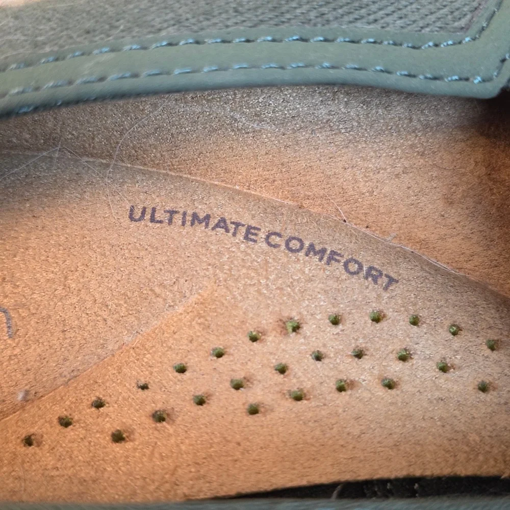 Clarks Collection Slip Ons Womens 7 Olive Green Floral Embroidered Espadrille‎